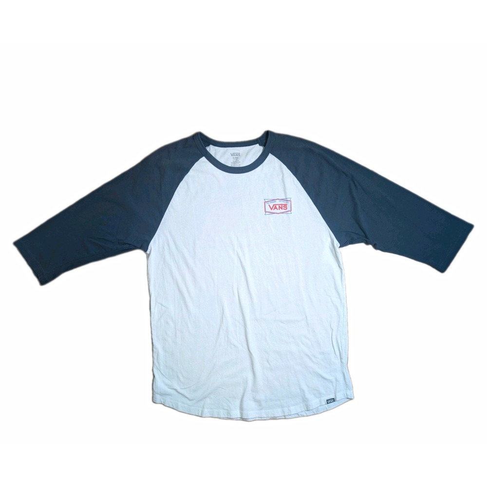 Vans Off The Wall Men's XL Raglan Baseball T-Shirt White Navy Red Blue Graphic